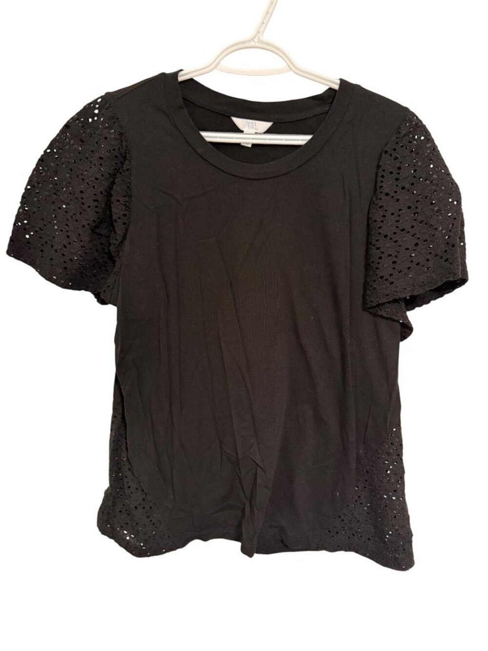 Time and Tru Top Black knit with Eyelet Trim Sleeves Womans L